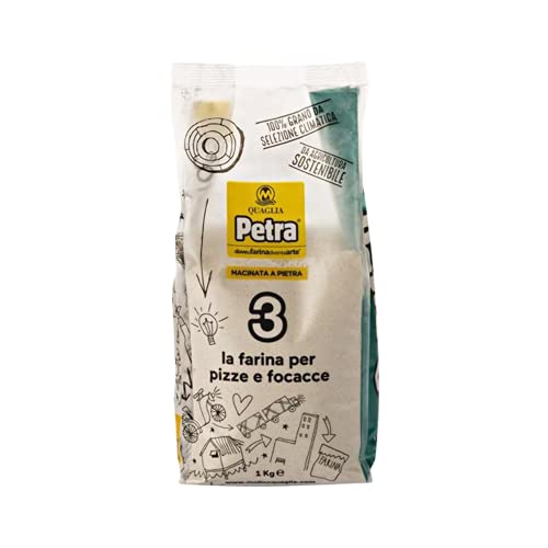 Petra petra n. 3 - farina bianca di grano tenero di tipo 1, per pizza in teglia e pizza alla pala, grissini e crackers; macinata a pietra- 1 kg